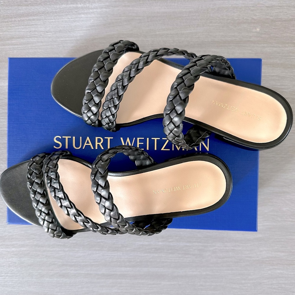 Stuart Weitzman Tuscan 35 block slide in black leather